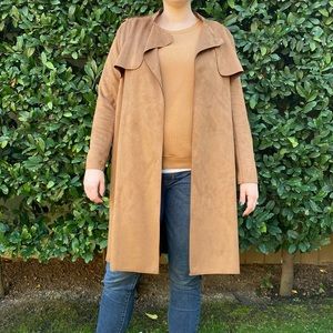 Faux Suede Trench Coat